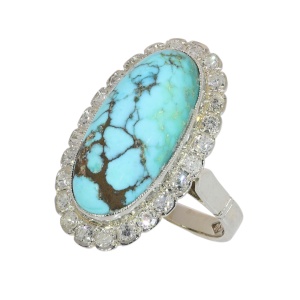 Vintage 1950s Turquoise and Diamond Ring in 18ct White Gold